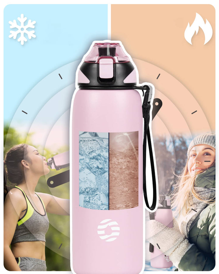 Bouteille d'eau isotherme en acier inoxydable de 1 000 ml avec sac de transport, bouteille pour boissons gazeuses, noire 