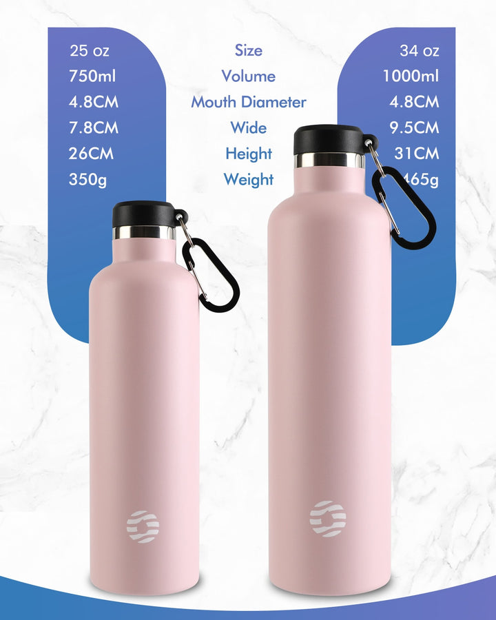 Bouteille isotherme en acier inoxydable avec mousqueton, 750 ml, bouteille d'eau gazeuse, vert foncé 