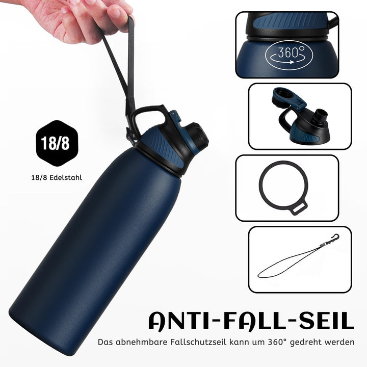 1500ml Thermo-Trinkflasche aus Edelstahl mit Magnetdeckel, geeignet für kohlensäurehaltige Getränke
