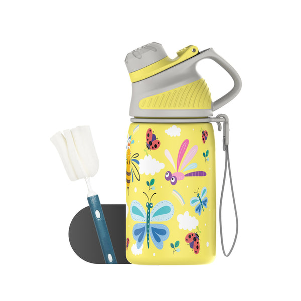 400ml Children's Insulated Water Bottle with straw, yellow bee 