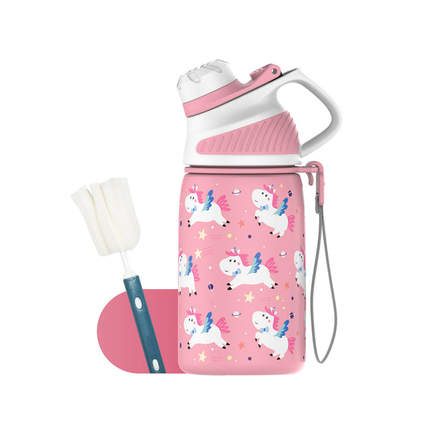 400ml Children's Insulated Water Bottle with straw, pink unicorn 