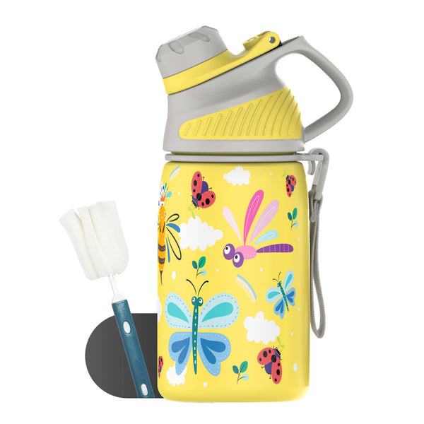 Bouteille d'eau thermos de 400 ml pour enfants avec couvercle magnétique, bouteille d'eau gazeuse, abeille jaune 