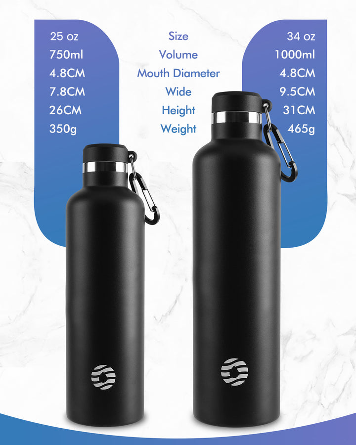 Bouteille isotherme en acier inoxydable avec mousqueton, 750 ml, bouteille d'eau gazeuse, vert foncé 