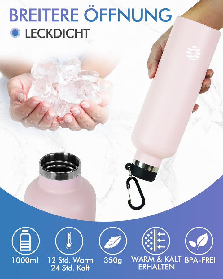 Bouteille isotherme en acier inoxydable avec mousqueton, 750 ml, bouteille d'eau gazeuse, vert foncé 