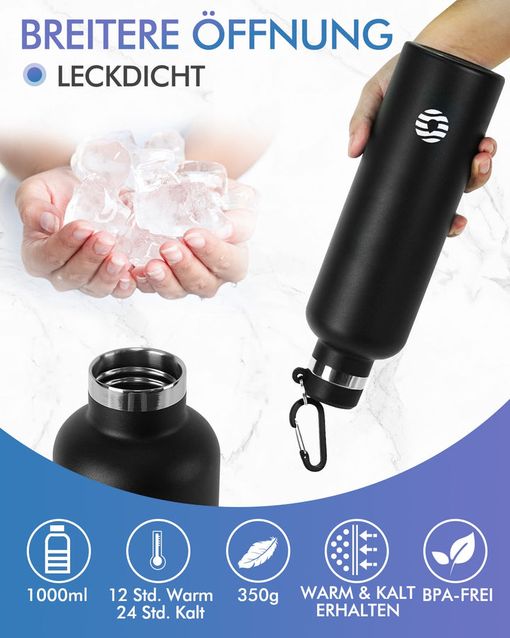 Bouteille isotherme en acier inoxydable avec mousqueton, 750 ml, bouteille d'eau gazeuse, vert foncé 