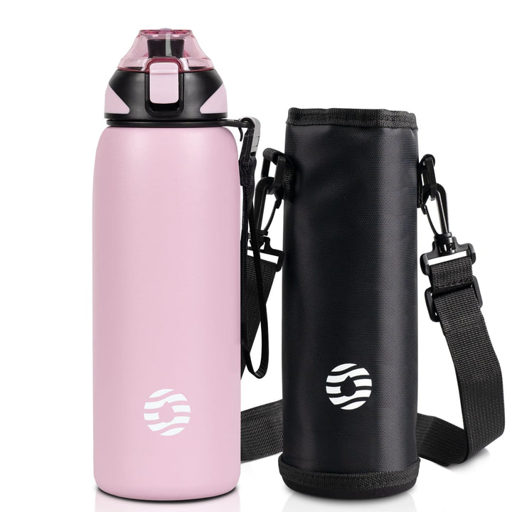 Bouteille d'eau isotherme en acier inoxydable de 800 ml avec sac de transport, bouteille de boisson gazeuse, bleu