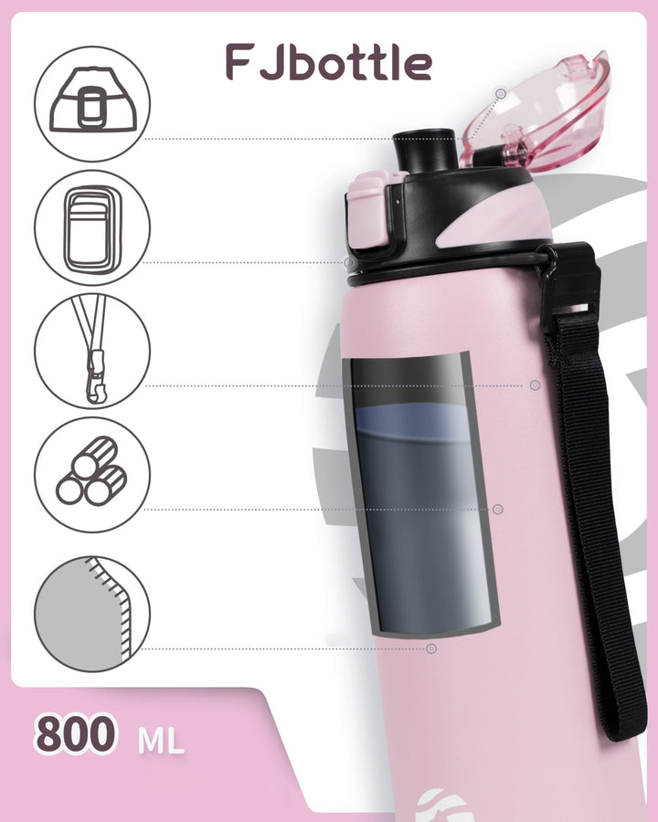 Bouteille d'eau isotherme en acier inoxydable de 800 ml avec sac de transport, bouteille de boisson gazeuse, bleu