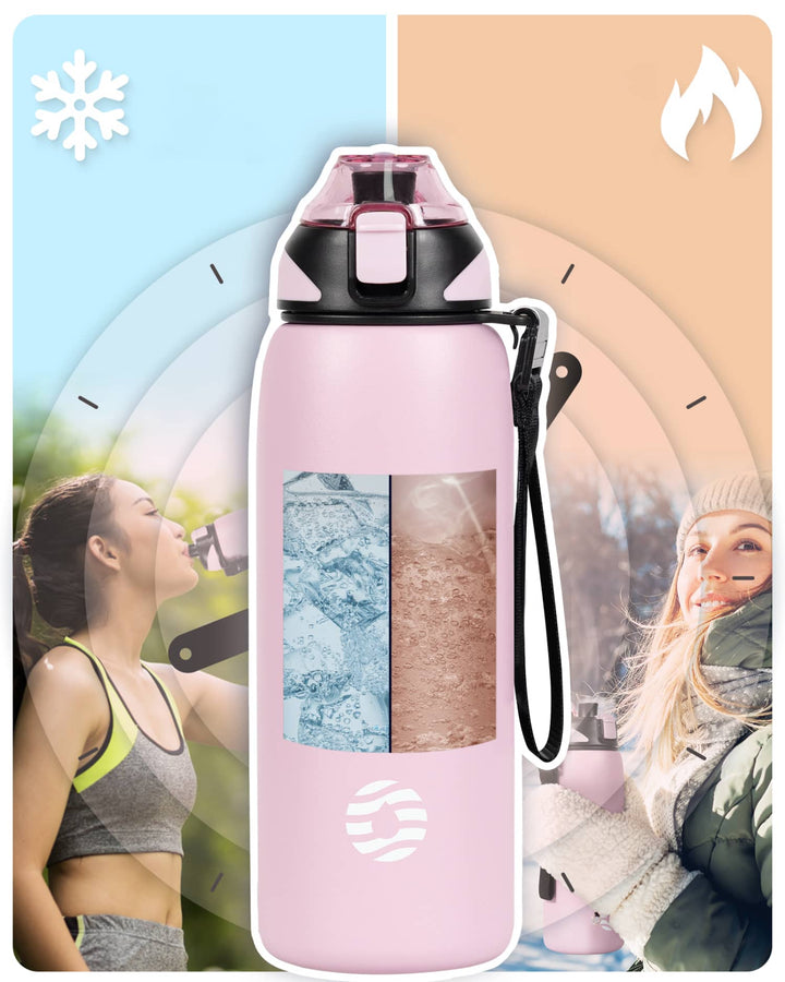 Bouteille d'eau isotherme en acier inoxydable de 800 ml avec sac de transport, bouteille de boisson gazeuse, bleu