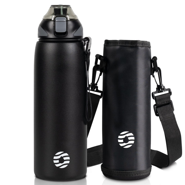 Bouteille d'eau isotherme en acier inoxydable de 800 ml avec sac de transport, bouteille de boisson gazeuse, bleu