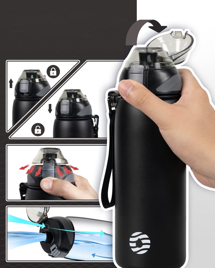 Bouteille d'eau isotherme en acier inoxydable de 800 ml avec sac de transport, bouteille de boisson gazeuse, bleu