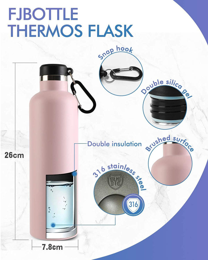 Bouteille isotherme en acier inoxydable avec mousqueton, 750 ml, bouteille d'eau gazeuse, vert foncé 