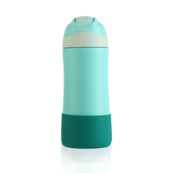 400ml Trinkflasche Edelstahl mit Strohhalm für Kinder, Grün
