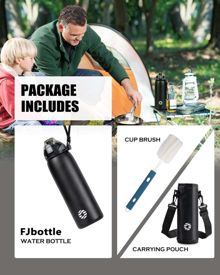 Bouteille d'eau isotherme en acier inoxydable de 1 000 ml avec sac de transport, bouteille pour boissons gazeuses, noire 