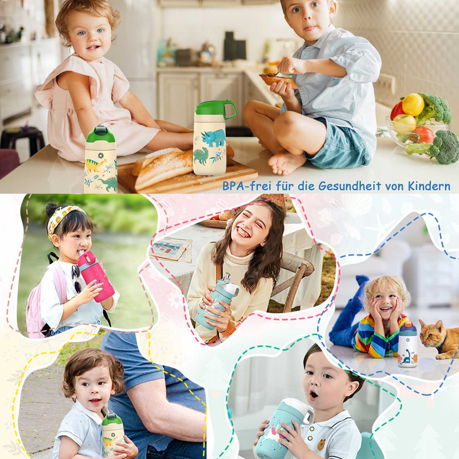 350ml Gourde Isotherme Enfant avec paille, Abeille à Miel