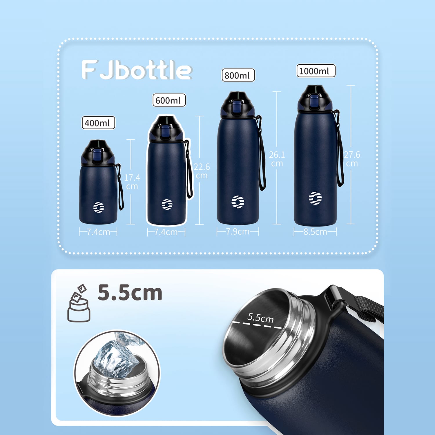 600ml Gourde Isolée en Acier Inoxydable, Bleu