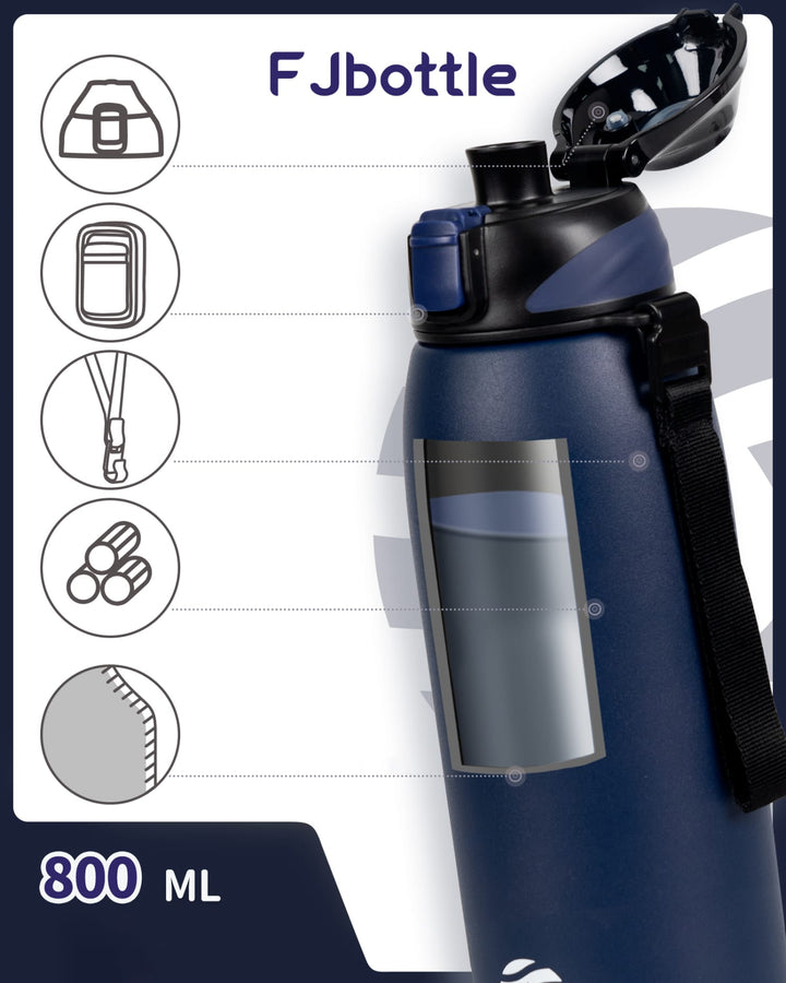 Bouteille d'eau isotherme en acier inoxydable de 800 ml avec sac de transport, bouteille de boisson gazeuse, bleu