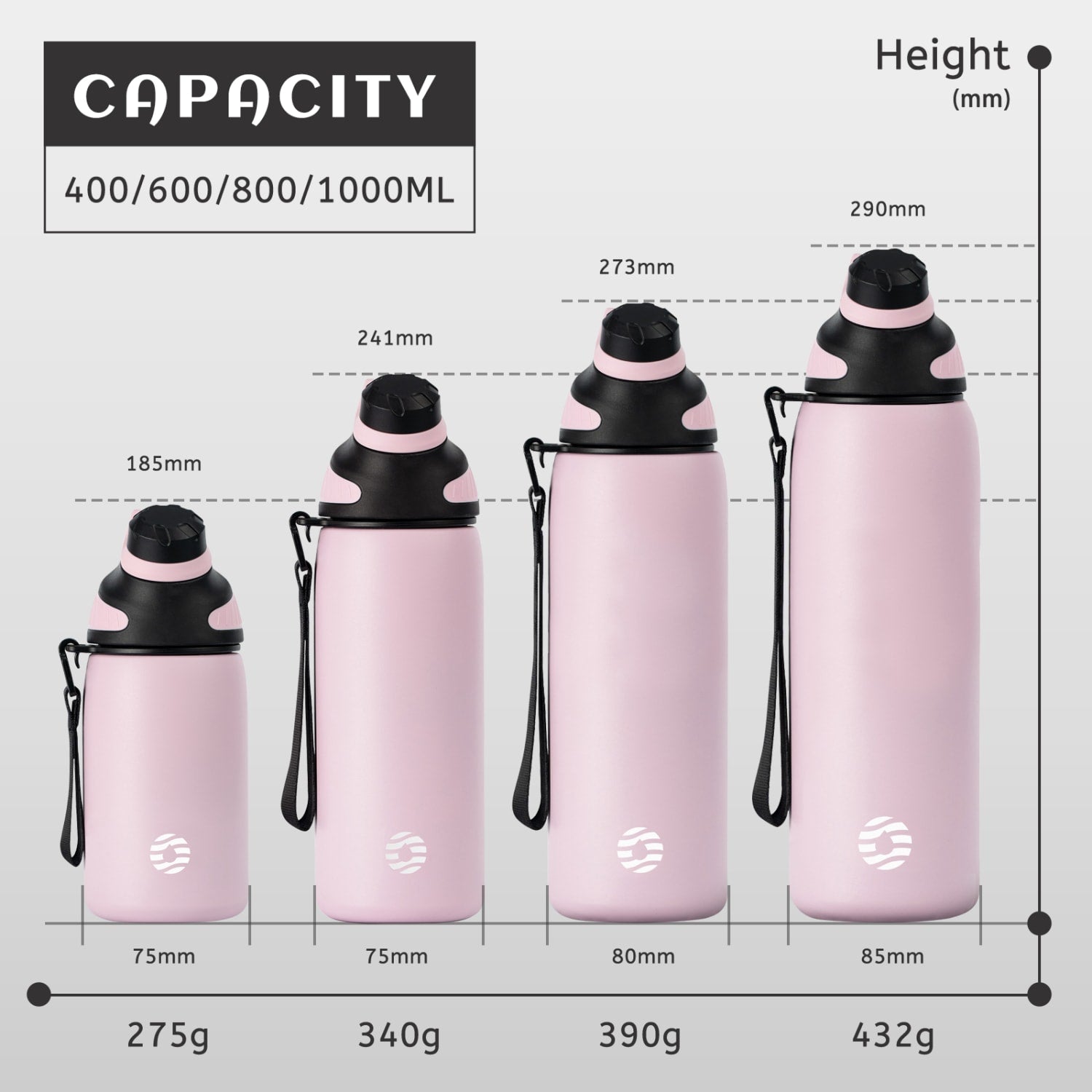 800ml Bouteille Isotherme en acier Inoxydable, Rose