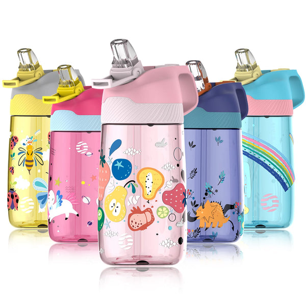 450ml Tritan Plastic Water Bottle for Kids with Straw, Fruit Pink