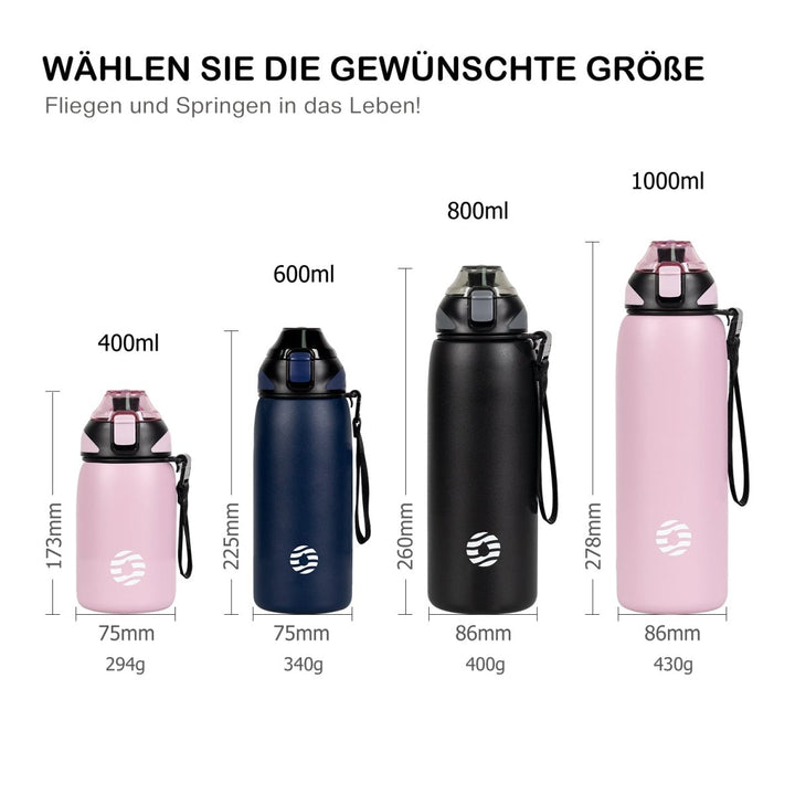 Bouteille d'eau isotherme en acier inoxydable de 1 000 ml avec sac de transport, bouteille pour boissons gazeuses, noire 