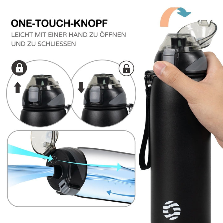 Bouteille d'eau isotherme en acier inoxydable de 1 000 ml avec sac de transport, bouteille pour boissons gazeuses, noire 