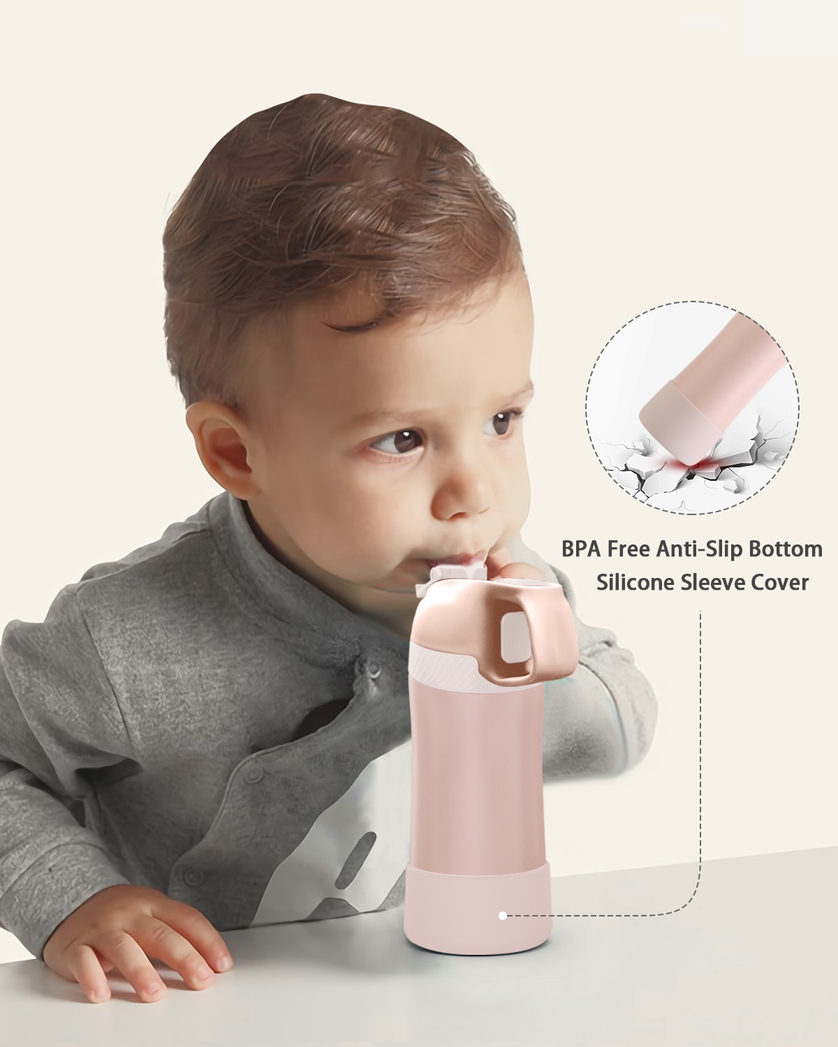 400ml Gourde pour Enfants en Acier Inoxydable Avec Paille, Rose
