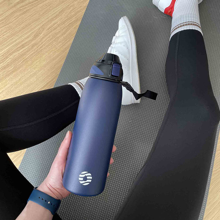 Bouteille d'eau isotherme en acier inoxydable de 800 ml avec sac de transport, bouteille de boisson gazeuse, bleu